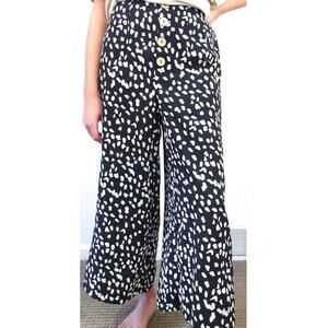 Vine & Love Wide Leg Black Cream Pants Size Small Ankle Cropped Lagenlook Casual
